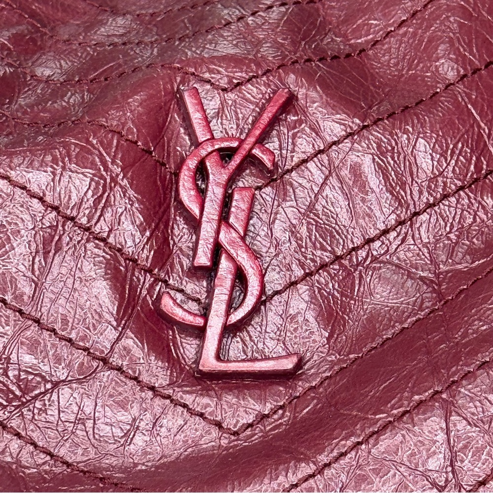 SAINT LAURENT Niki Shopper Tote Crinkled Leather Burgundy Matelasse Monogram MED - Picture 3 of 16